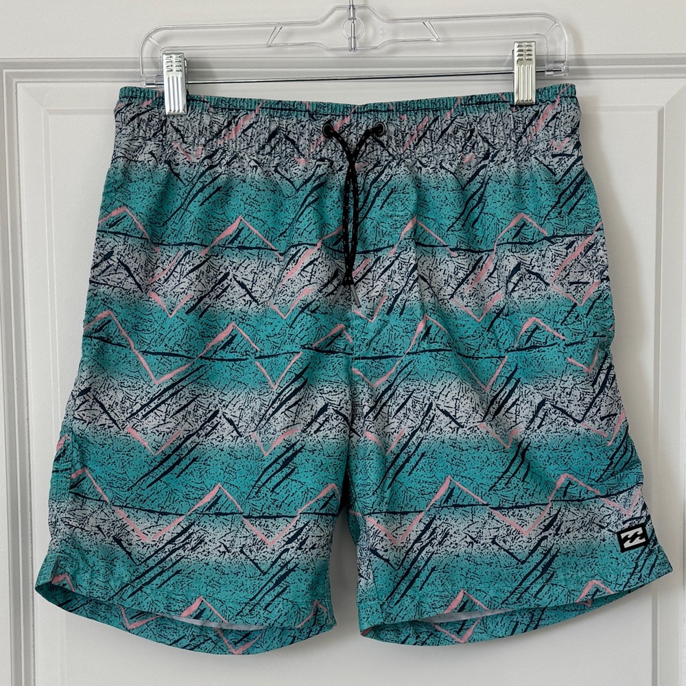Billabong Teal and Gray Patterned Board Shorts